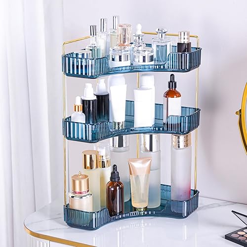 Miniatura 9 de Organizador de esquina para encimera de baño, estante de baño, organizador de maquillaje para tocador, bandeja de perfume para almacenamiento en Gris