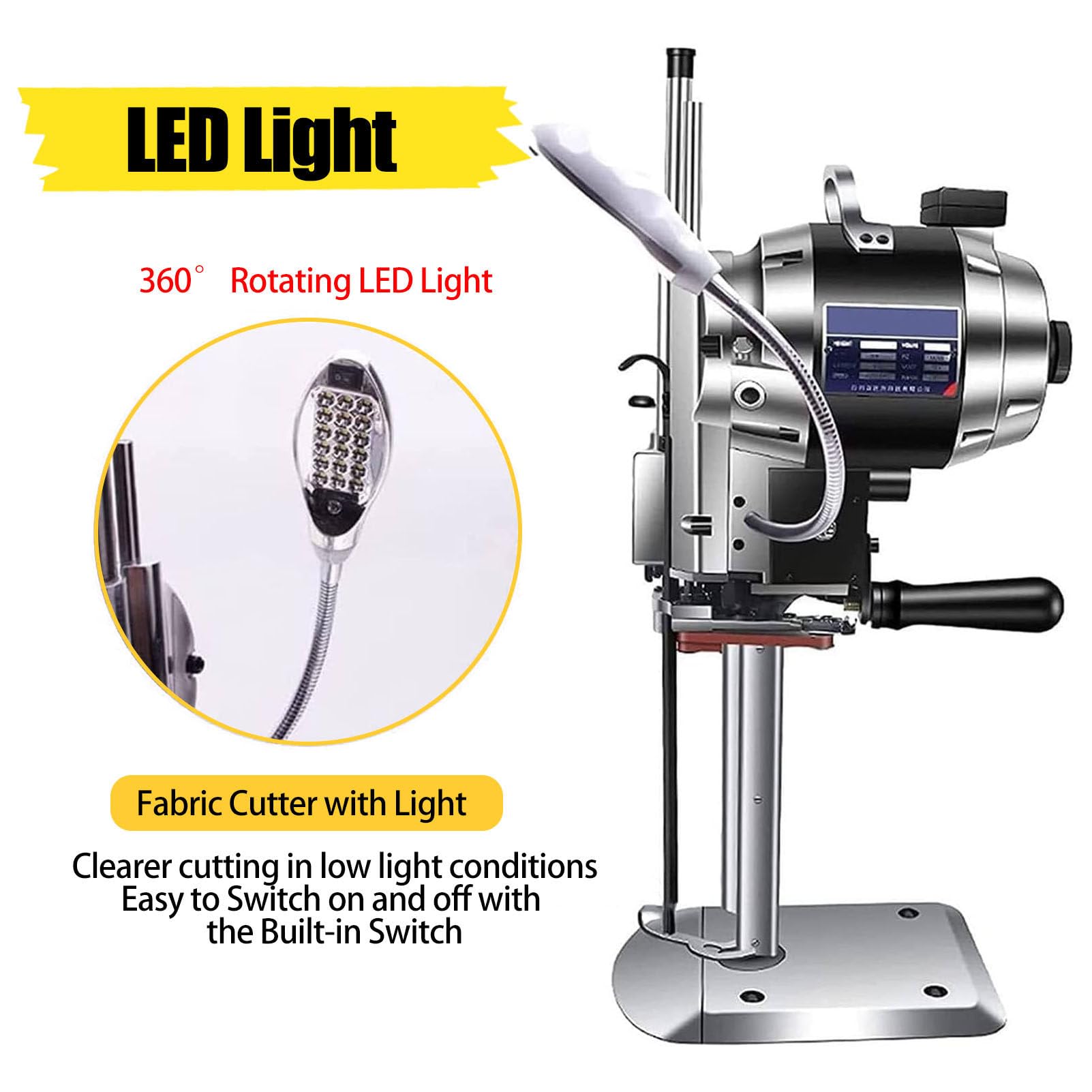 Cortadora Vertical De Tejidos 1200W, Cuchilla Recta De Acero Aleado 30cm, MáQuina Industrial para Cortar Tejidos con Afilador AutomáTico Cuchillas, para Tejidos Multicapa Y Cuero 15in