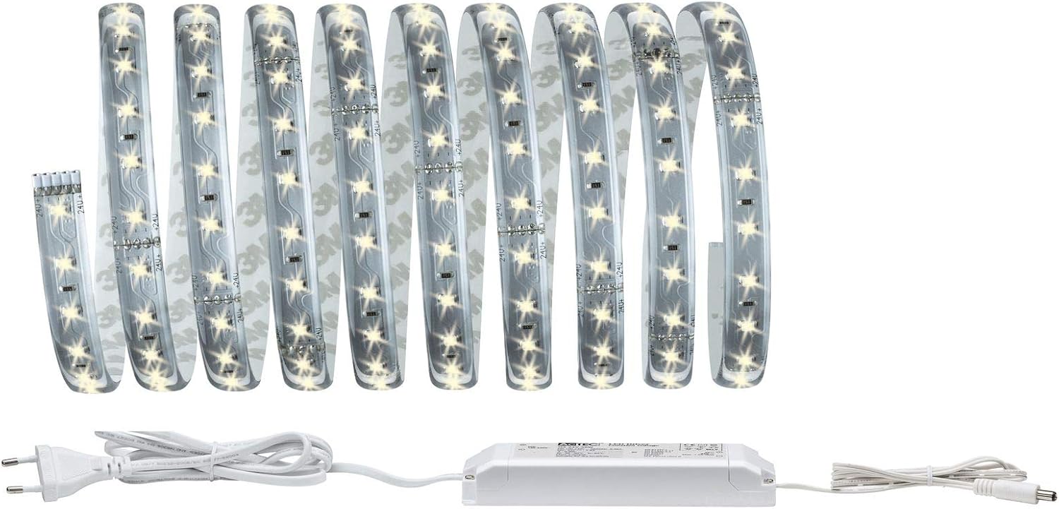 Paulmann 70666 MaxLED 500 LED Strip Basic Set 3 m LED Strip 2,700 K Warm White Lighting Strip Coated Light Strip 20W 1650 lm 230/24 V 36 VA