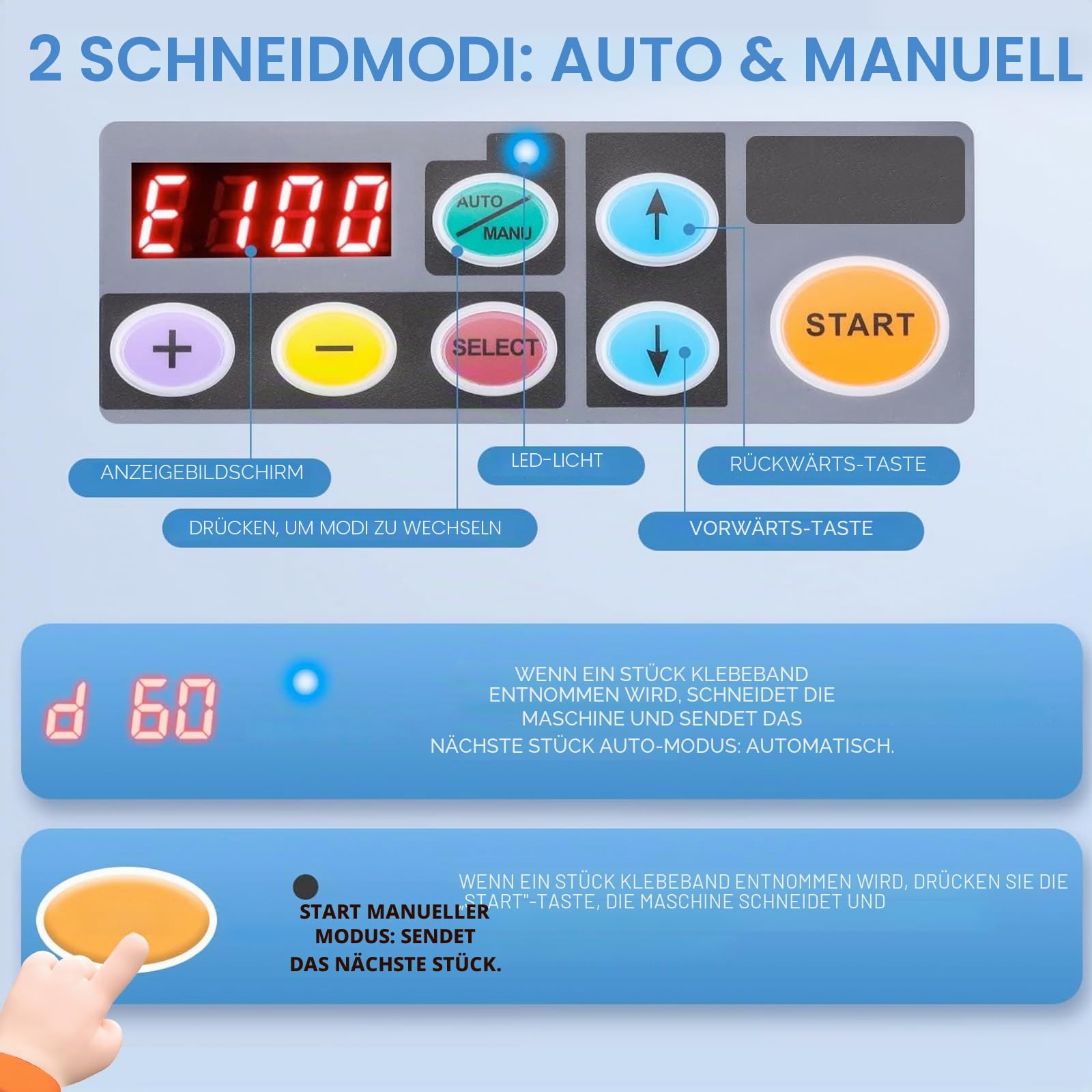 Automatischer klebebandabroller, Verbesserter Automatische Elektrischer Bandspender mit Silikongetriebe für Bandbreite 6-60mm, Länge 999mm MAX, Elektrischer Klebeband-Schneider für Büro