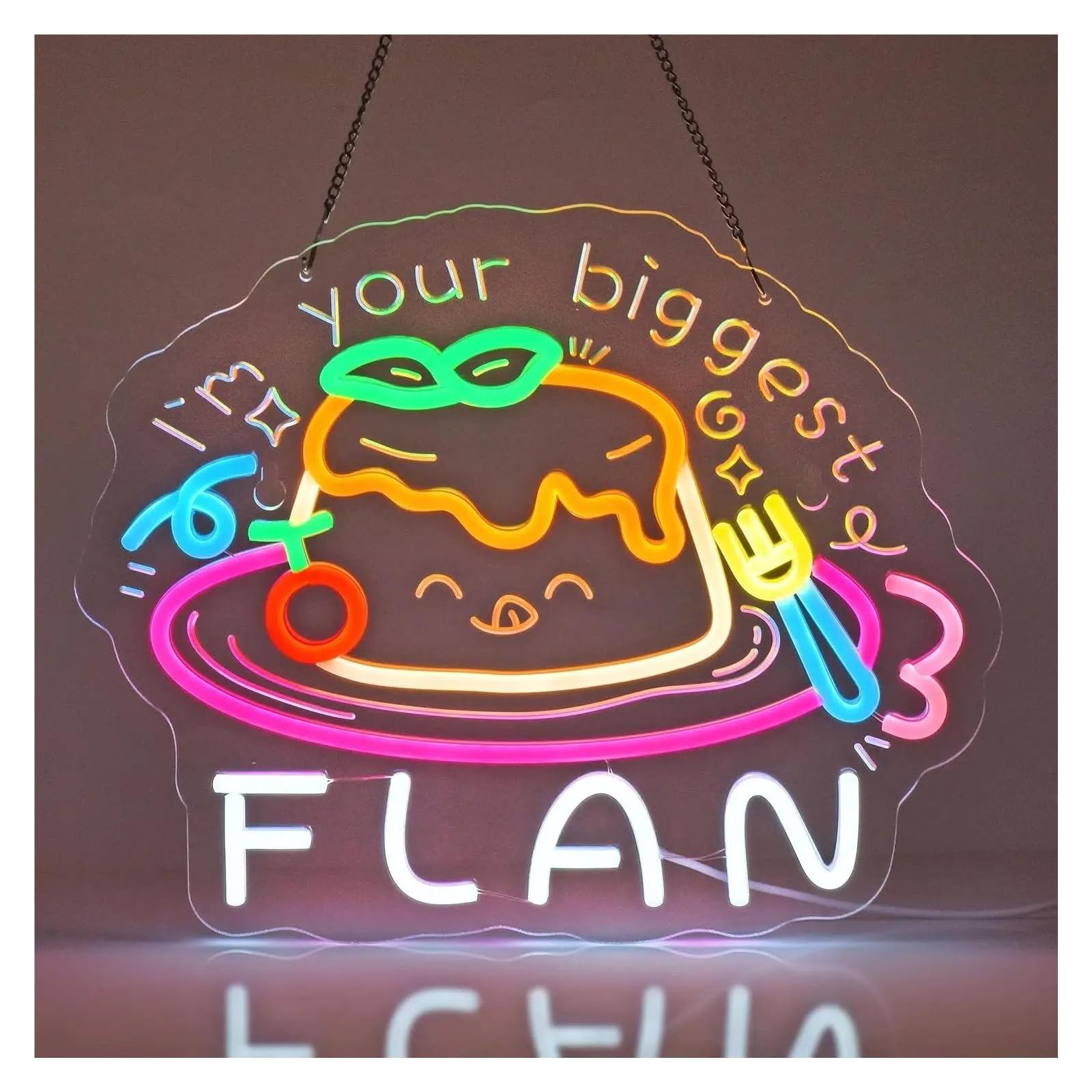 XENITE Hanging Art Neon Signs Flan Neon Sign for Dessert Shop Bakery Cafe Food Market Party Kitchen Wall Decor Light Up Signs USB Powered Dimmable Lamp 38cmx31cm
