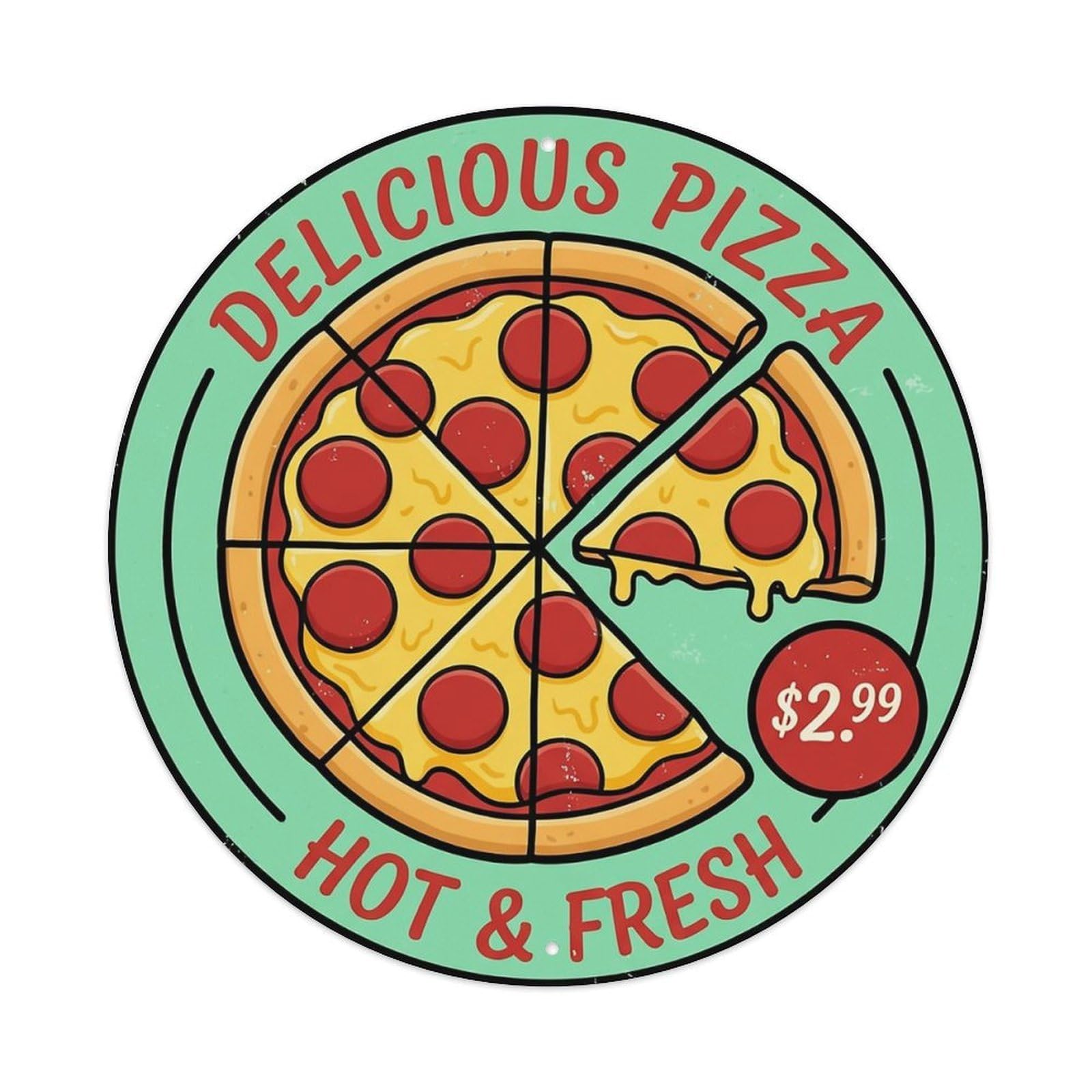 Huiyhb 8X8inch(20X20cm) Vintage Pizza Slice Italian Traditional Cuisine Pepperoni Metal Tin Sign