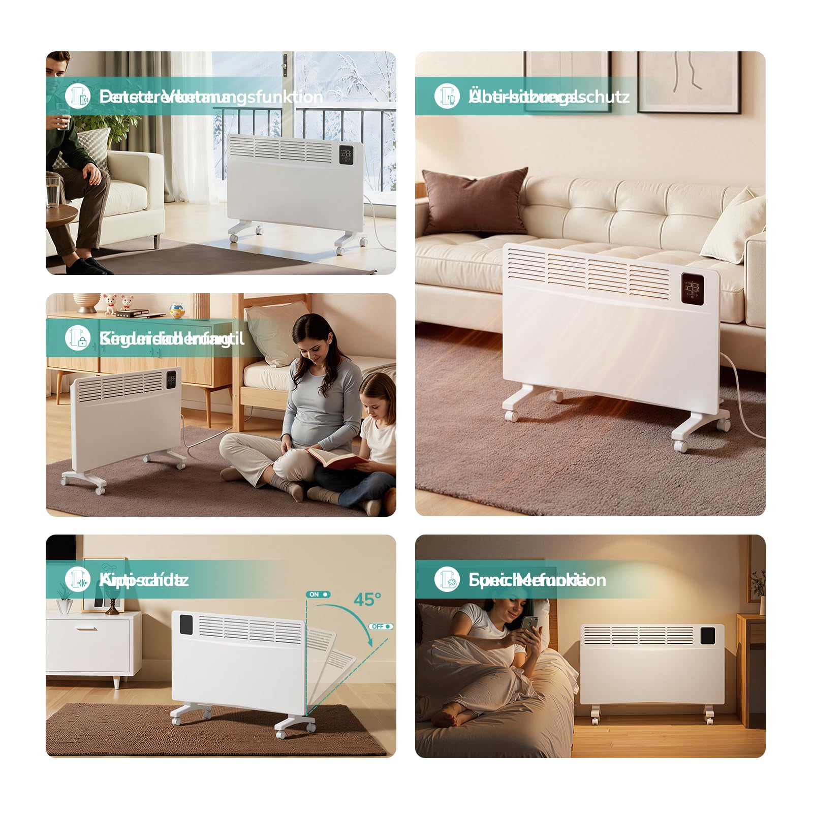 EMKE Radiador Eléctrico Inteligente 2000W Blanco,755×420×80 mm | Convectores con WiFi y Control por App, Calefacción Eléctrica de Bajo Consumo, Montaje en Pared o de Pie