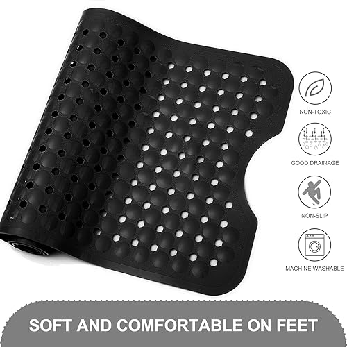 Vista 66 de Tapetes para bañera y ducha, antideslizante, 40 x 16 pulgadas, extra grande, lavable a máquina, con orificios de drenaje, ventosas para suelo de Gris