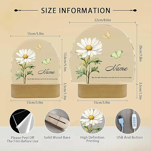 Miniatura 4 de Luz nocturna personalizada de regalo con flor y nombre del mes de nacimiento, lámpara de placa acrílica personalizada, regalo de cumpleaños para su