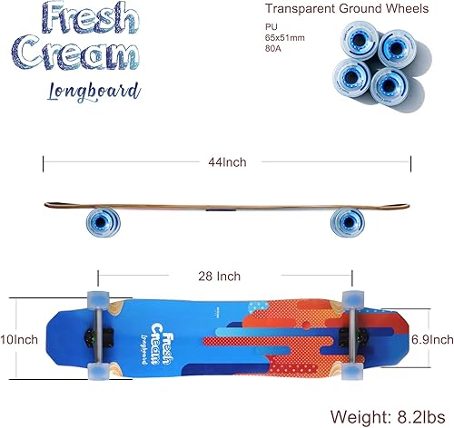 Miniatura 9 de WHOME Longboard - Tablas largas de 44 pulgadas para adultos, adolescentes, niñas, niños, principiantes, profesionales, freeride freeride de estilo
