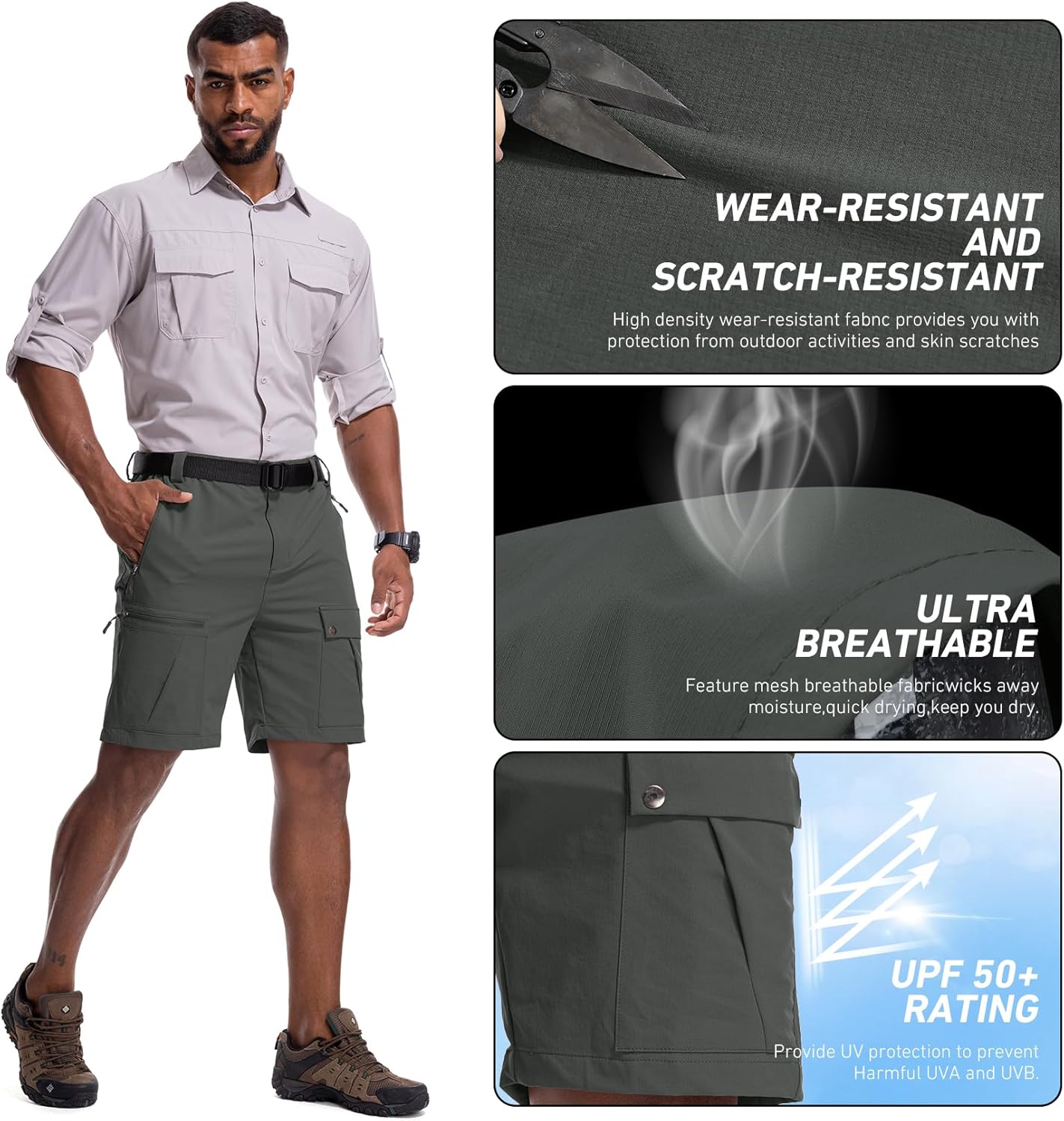 Men's Hiking Cargo Shorts 8" Lightweight Outdoor Work Shorts for Men Travel Golf Tactical Casual with 5 Zipper Pockets - Image 7