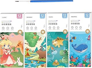 水彩塗り絵ブック - 子供のための楽しいペイントぬりえブック - 楽しい水彩画ブック描画アート 4テーマ 水彩画ブックセット