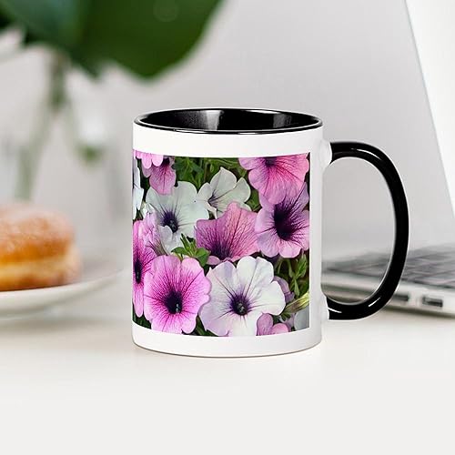 Miniatura 9 de CafePress Tazas de petunias rosas y blancas de 11 oz (11.0 fl oz) taza de café de cerámica