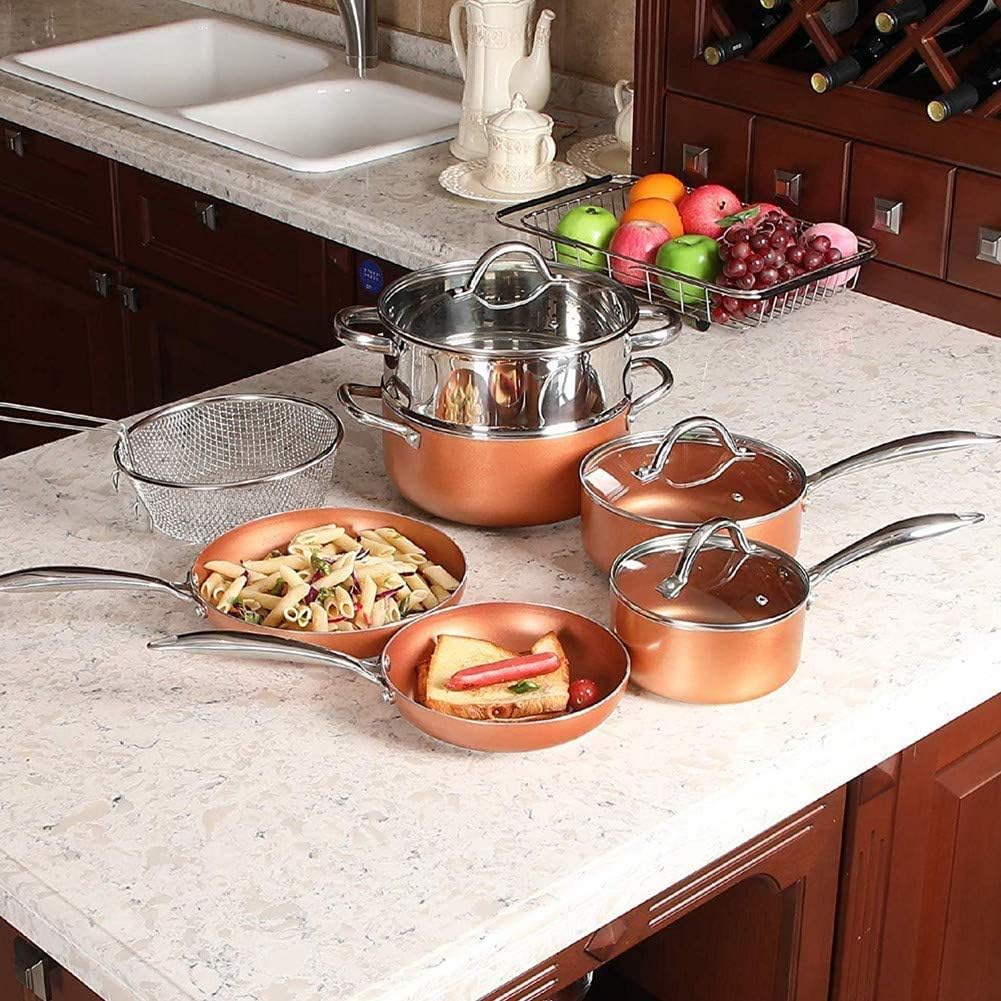 Best Cyber Monday 🔥 Hammered Copper Pots and Pans Set - Induction Dishwasher Safe Kitchen Nonstick Cookware Sets