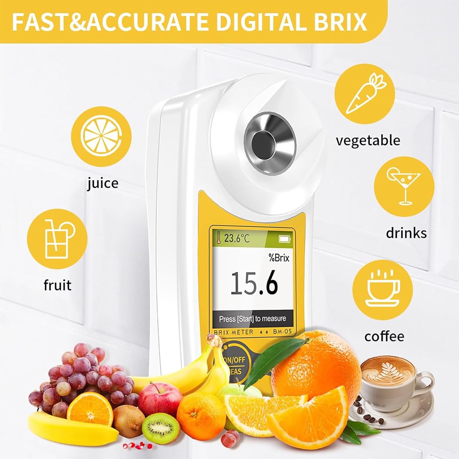 ERICAT Digital Brix Refractometer Brix Meter, Sugar Solution Content Test Tool with Range 0-55%，±0.1% Precision, Precise Measurement,Anti-Glare Interference & Waterproof Dustproof, for Food/Fruit