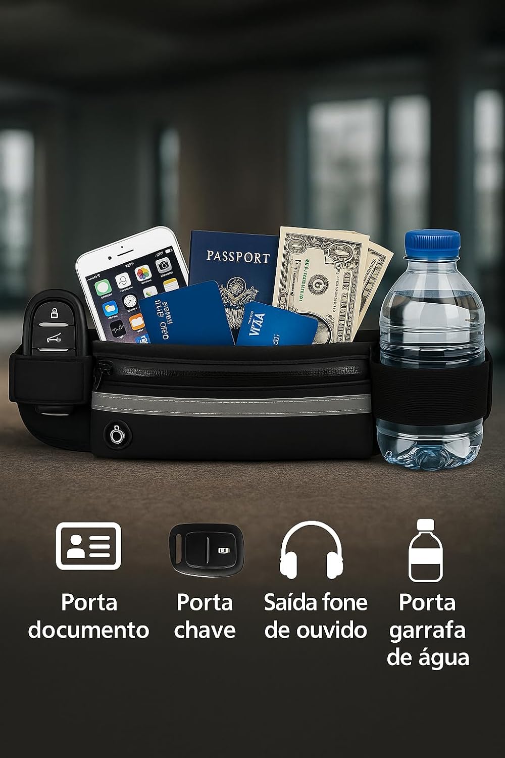 Pochete Preta Corrida Academia Caminhada Ciclismo Fitness Unissex Impermeável e Ajustável - Bolsa de Cintura para Viagem Porta Dinheiro Cartão Celular - Leve Discreta e Resistente - Qualidade Premium Pochete Preta Corrida Academia Caminhada Ciclismo Fitness Unissex Impermeável e Ajustável - Bolsa de Cintura para Viagem Porta Dinheiro Cartão Celular - Leve Discreta e Resistente - Qualidade Premium