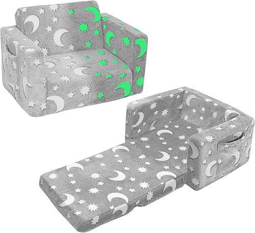 Miniatura 1 de SLIGUY Sofá para niños, sofá plegable para niños, sofá convertible para niños pequeños, sofá extraíble que brilla en la oscuridad, sofá para niños y