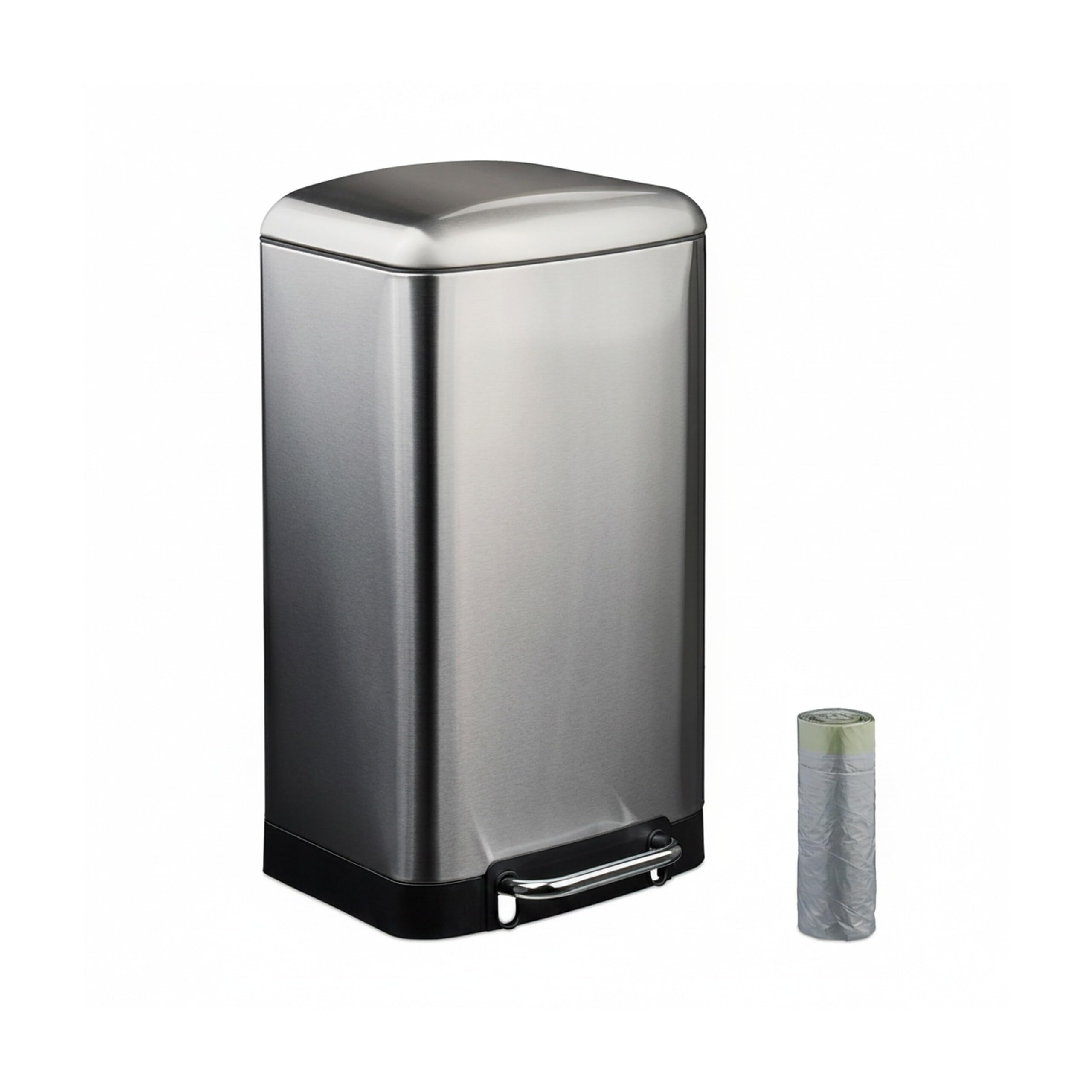 Relaxdays Mülleimer Küche, 30 L, Fingerabdruckschutz, entnehmbarer Inneneimer, Müllbeutel, Edelstahl Treteimer, silber