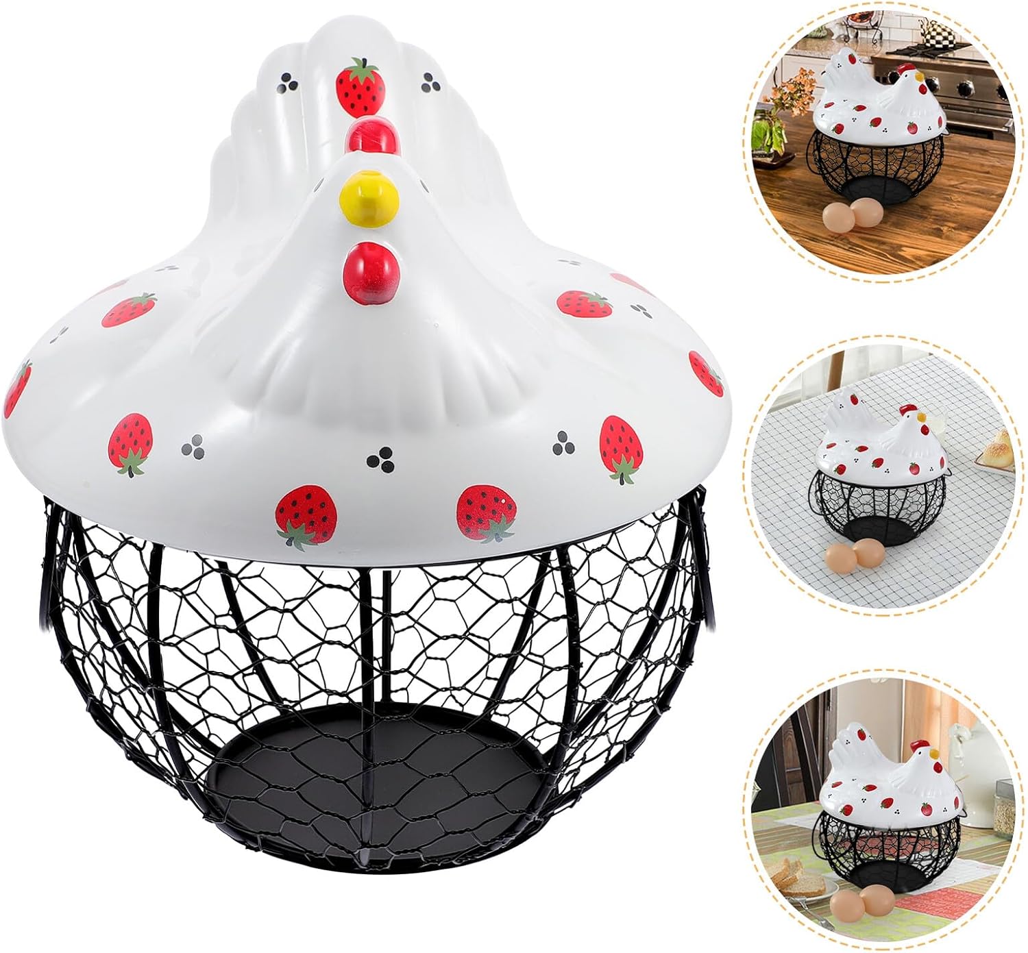 Luxshiny Iron Art Egg Storage Basket with Grid Wire Fruit Organizer Kitchen Storage Container for Household Countertop Use