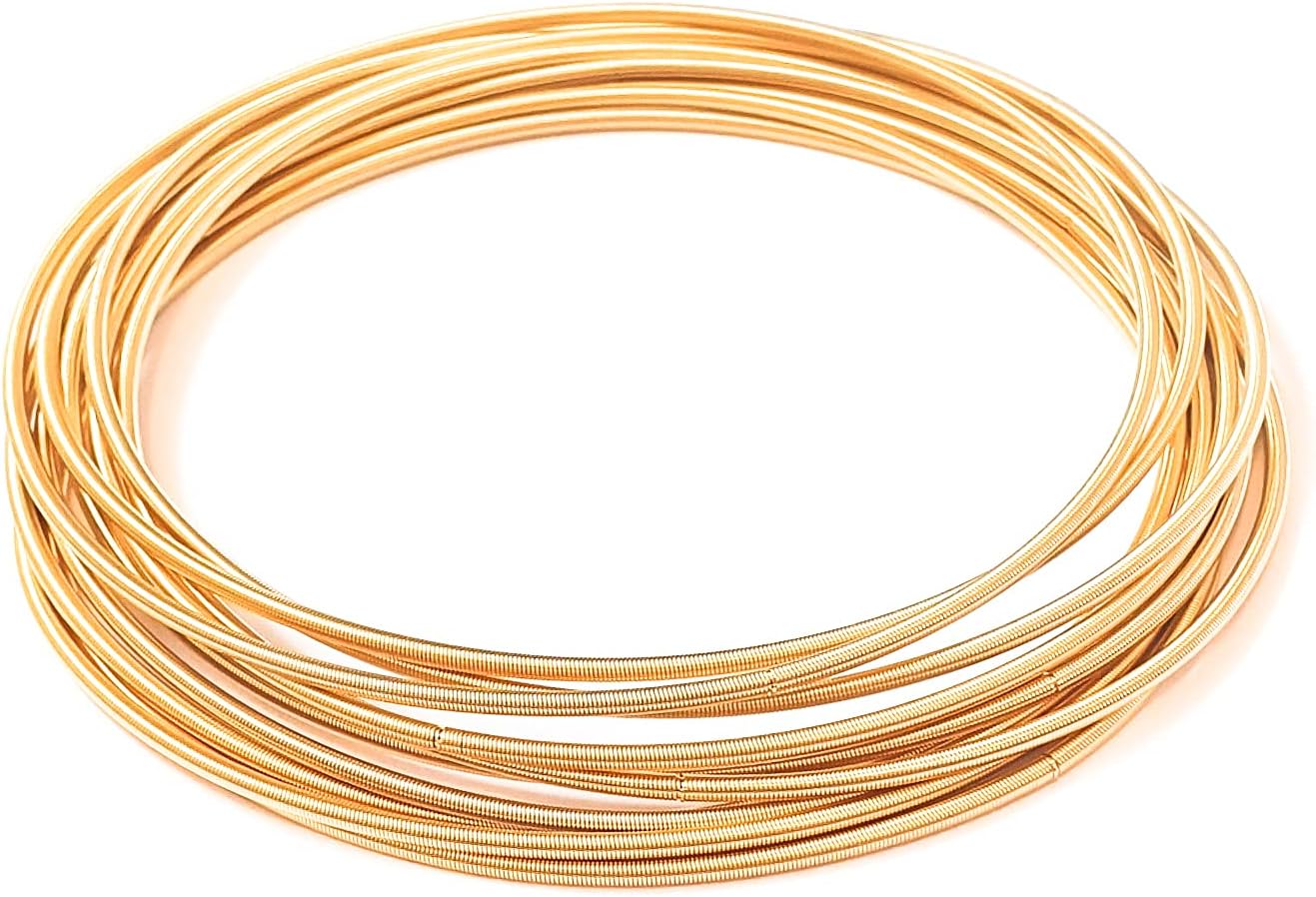 Guitar String Spring Stainless Steel Set of 10 Bracelets Gold Color Thin Stackable Layered Flexible Length 7 Inch