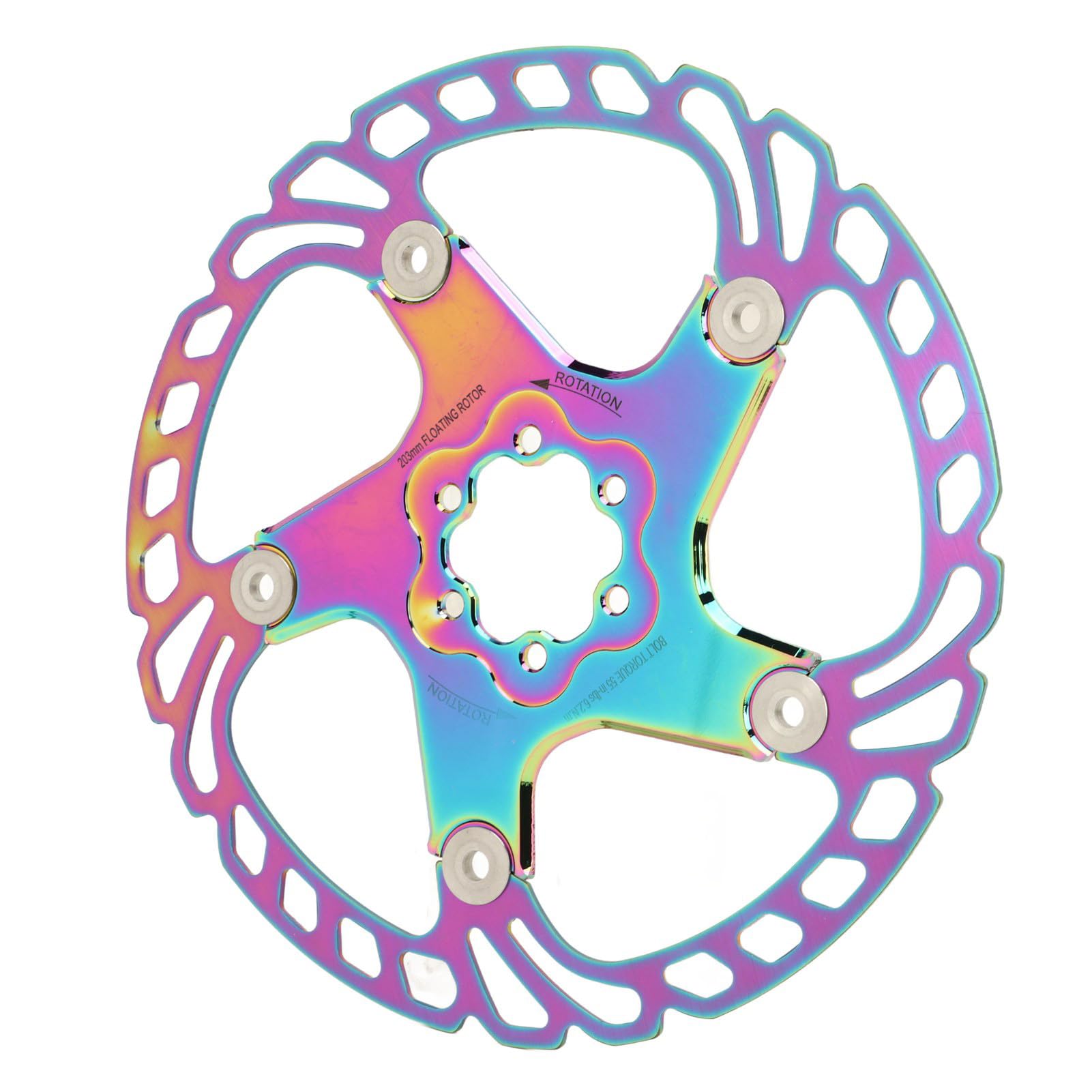 Rotore del Freno a Disco, Disco Freno Flottante Meccanico in Acciaio Inossidabile Alluminio, Precisione CNC 1,8 Mm, Rotore del a con 6 Bulloni, per Mountain Bike Bici da Strada BMX (203mm)