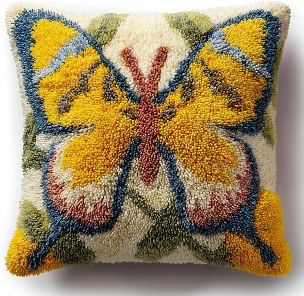 Axiangzik Yellow Butterfly Latch Hook Cushion Kit For Beginners,