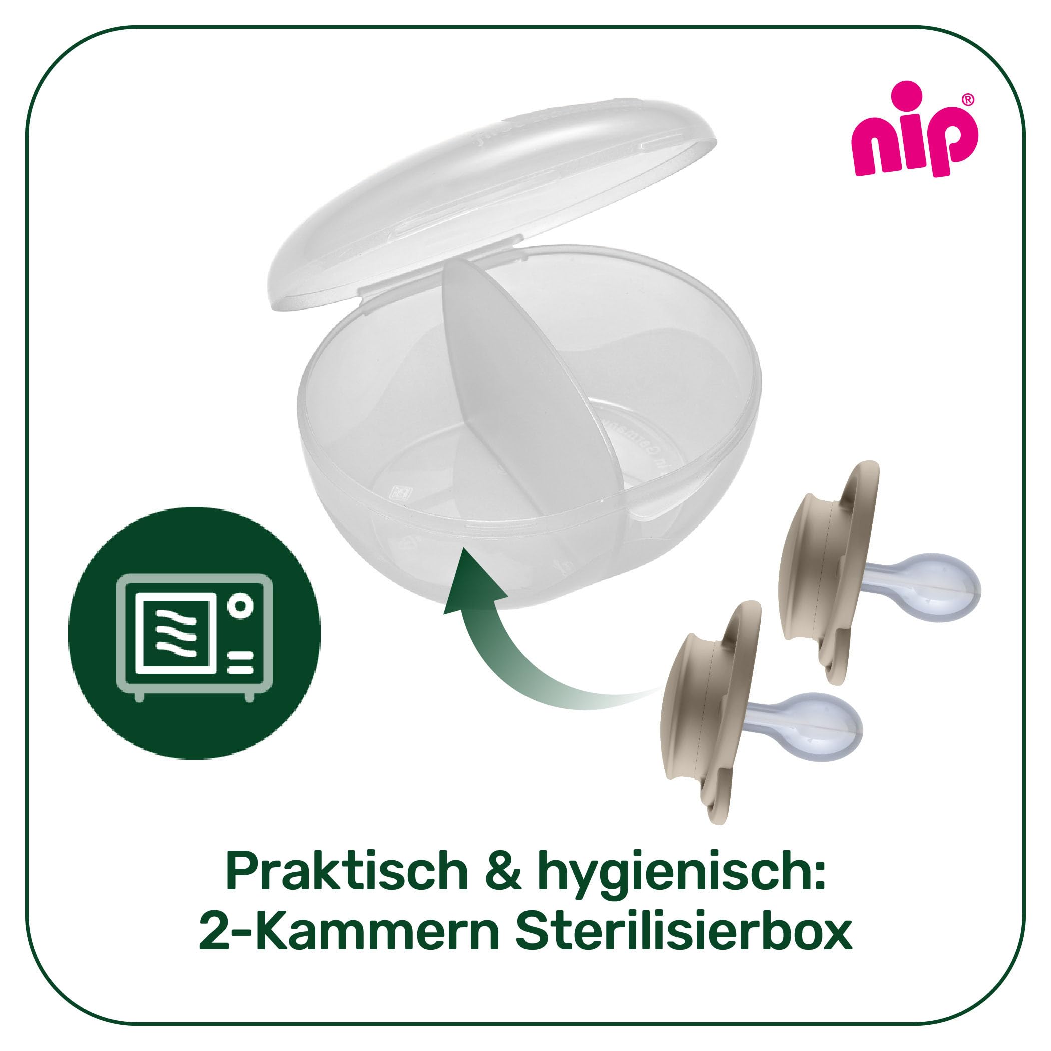 nip - Butterfly | 5-18 miesięcy | 2 sztuki | przyjazny dla żuchwy, przyjazny dla żuchwy, smoczek z pudełkiem na smoczek, zrównoważony smoczek z miękkim silikonowym przyssawką, brązowy/szary