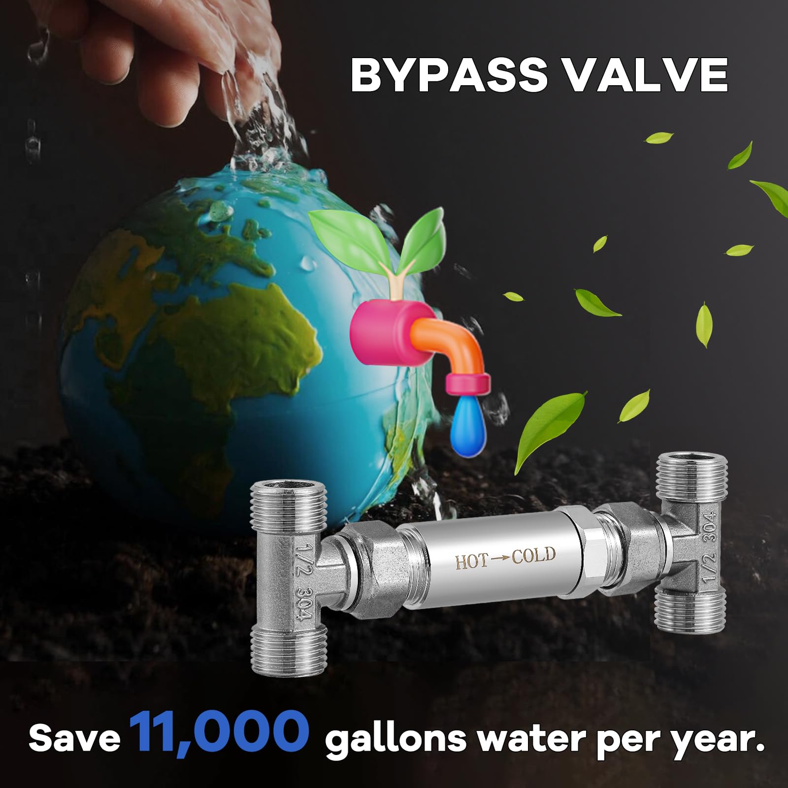 Kit de válvula de sensor de acero inoxidable 304 de repuesto para sistema de bomba de recirculación instantánea de agua caliente, incluye válvula y líneas de suministro PEX de 20 pulgadas