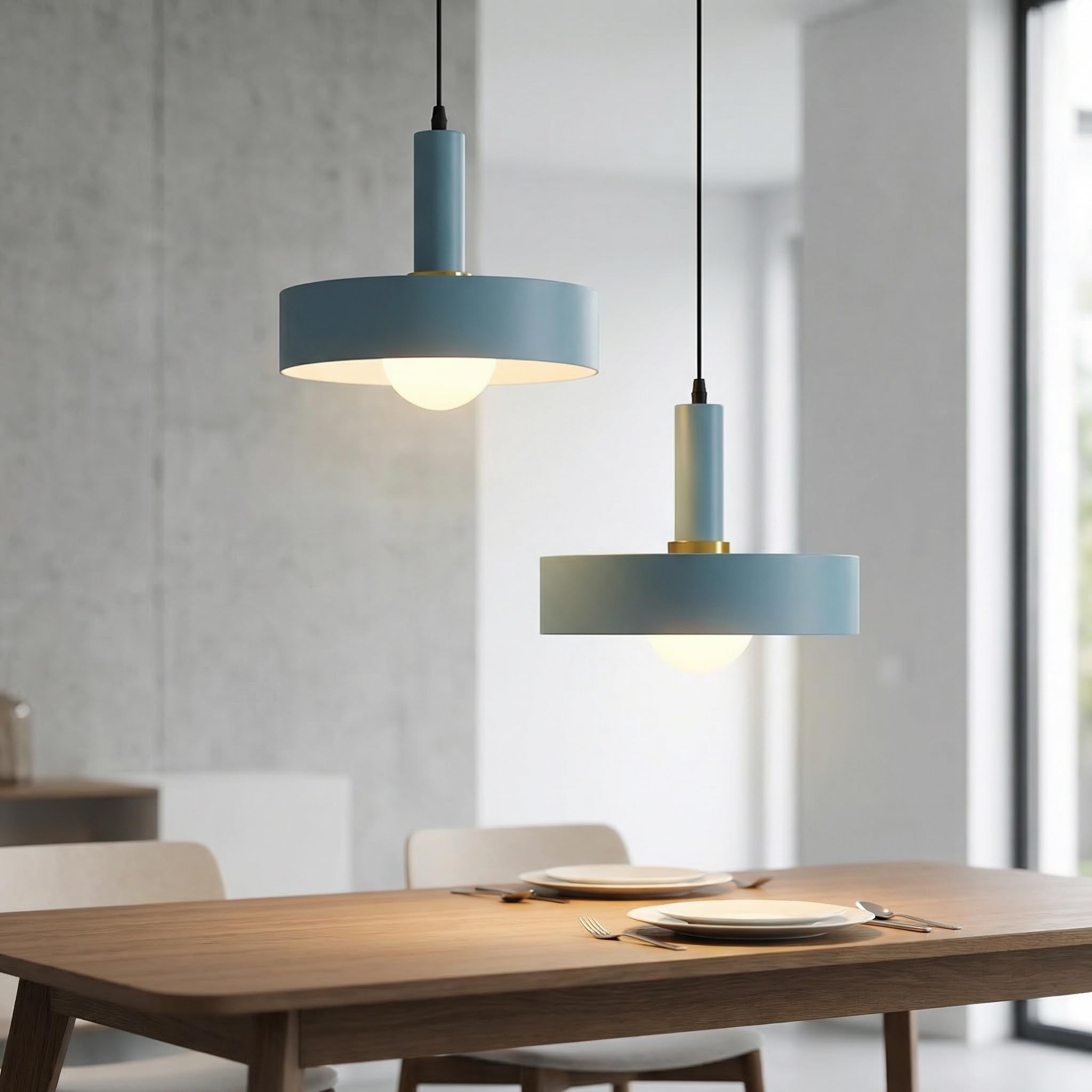 Suspension Luminaire Moderne en Métal de 30cm, Coloré Rond Lustre Suspendue E27 Lampe au Plafond pour Salon,Cuisine, Salle à Manger, Pub et Café (Bleu)