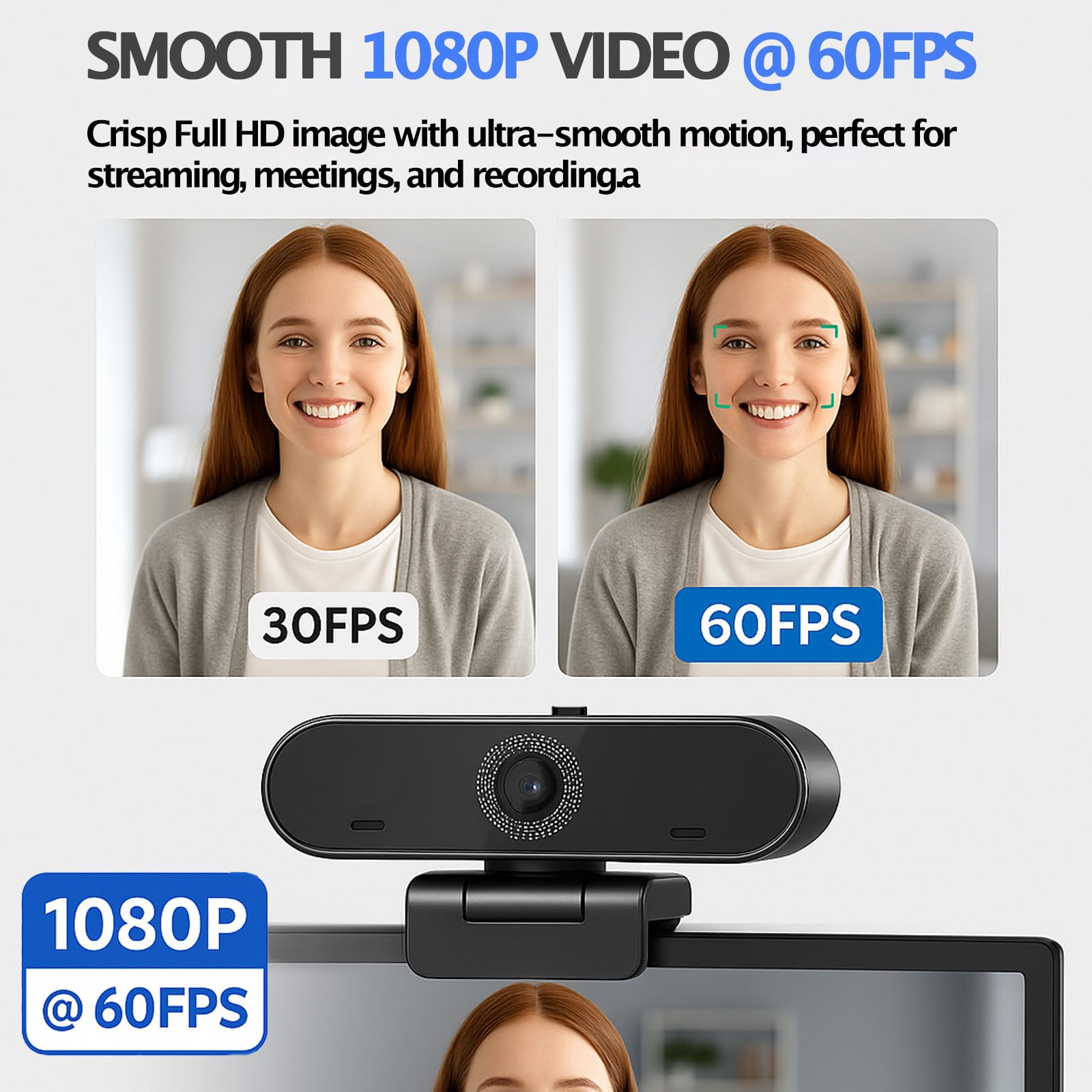 60FPS 1080P Live Streaming & Conference Webcam Dual Noise-Canceling Mics Autofocus HDR | Privacy Cover | H.264 USB & Play