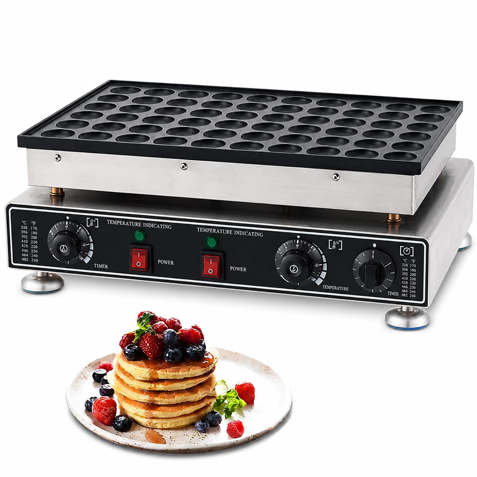 FHRKA Mini Pancakes Maker Machine, Nonstick Dutch Poffertjes Baker, Professional Waffle Iron with Independent Thermostats (50)