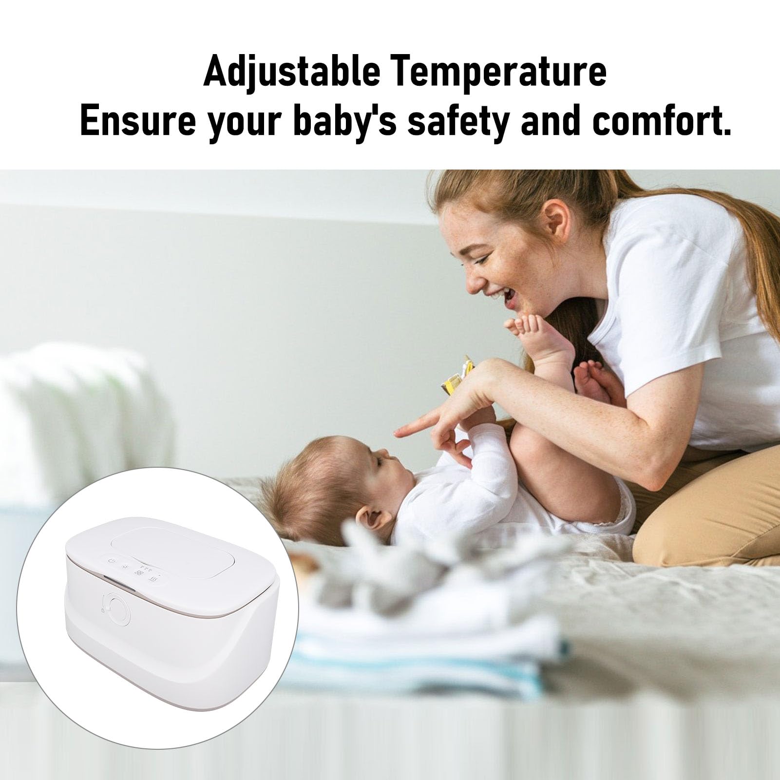 Chauffe-lingettes pour bébé, 3 Modes de Contrôle de la Température, Veilleuse Douce, Distributeur de Lingettes Humides pour bébé de Grande capacité, Chauffe- Portable avec Facile à Nettoyer