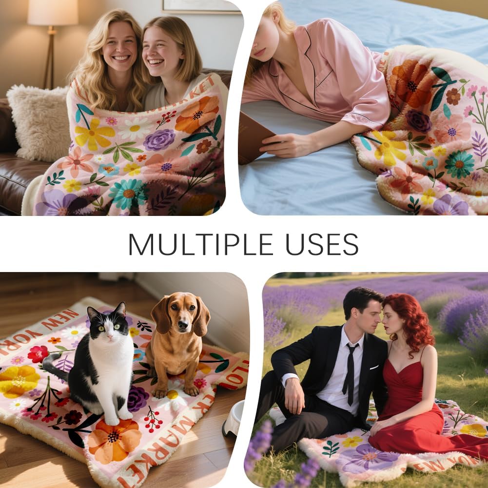 GLOBLELAND Spring Flower Market Throw Blanket 59 x 51 Colorful Floral Throw Blankets Floral Flowers Aesthetic Theme Blanket for Home Sofa Travel Adult Women Comfort Warmth Soft Cozy