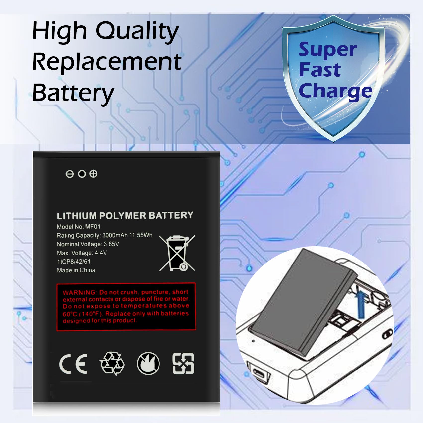TGXJI Replacement Battery for MF01,?2025 New Upgrade? Battery for AT&T Turbo Hotspot 2 (CT2MH507/CT2MHS01) – High Capacity Replacement, 0 Cycle for Extended Use