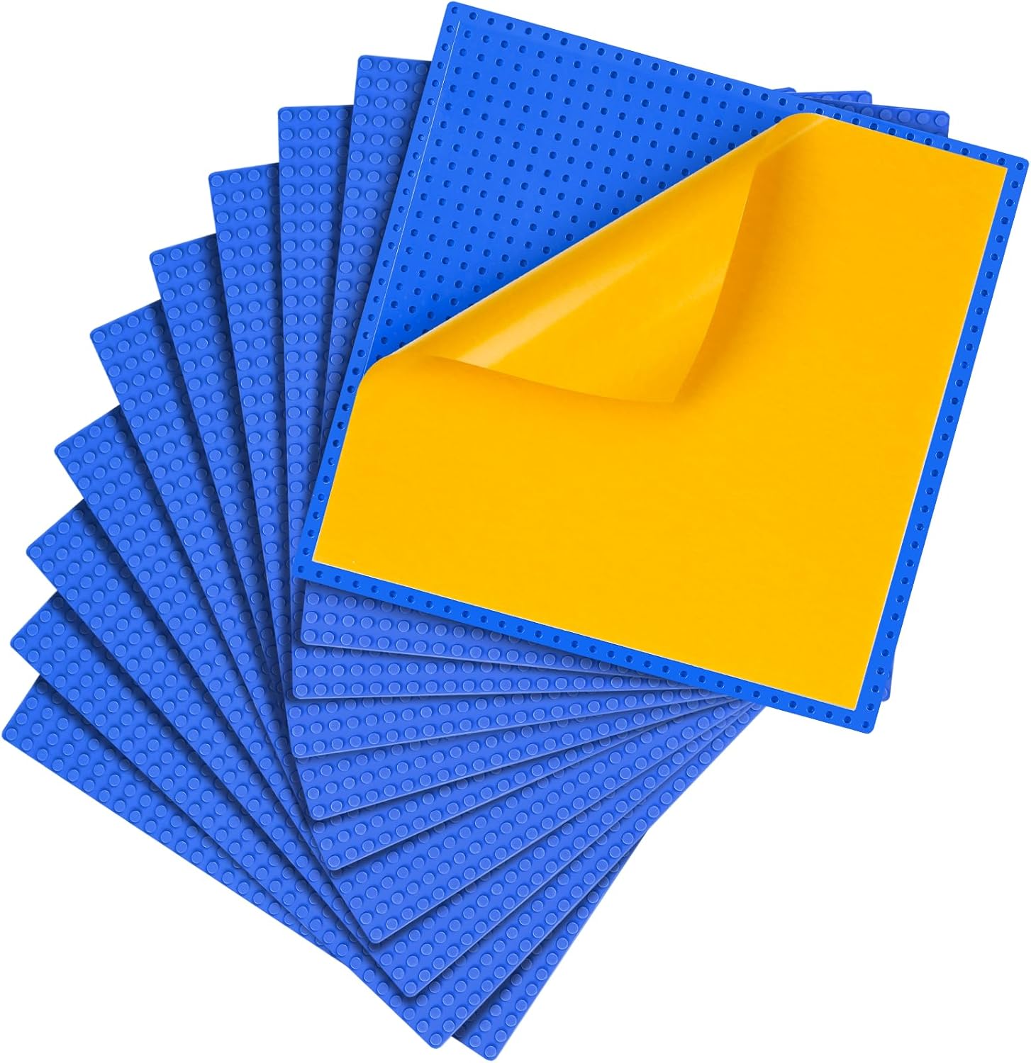 MIMAX Peel-and-Stick Baseplates 10PCS (10"x10"), Toy Building Brick Blocks Base Plates, Self Adhesive Baseplate for All Major Brands, Build On Table Wall (Blue)
