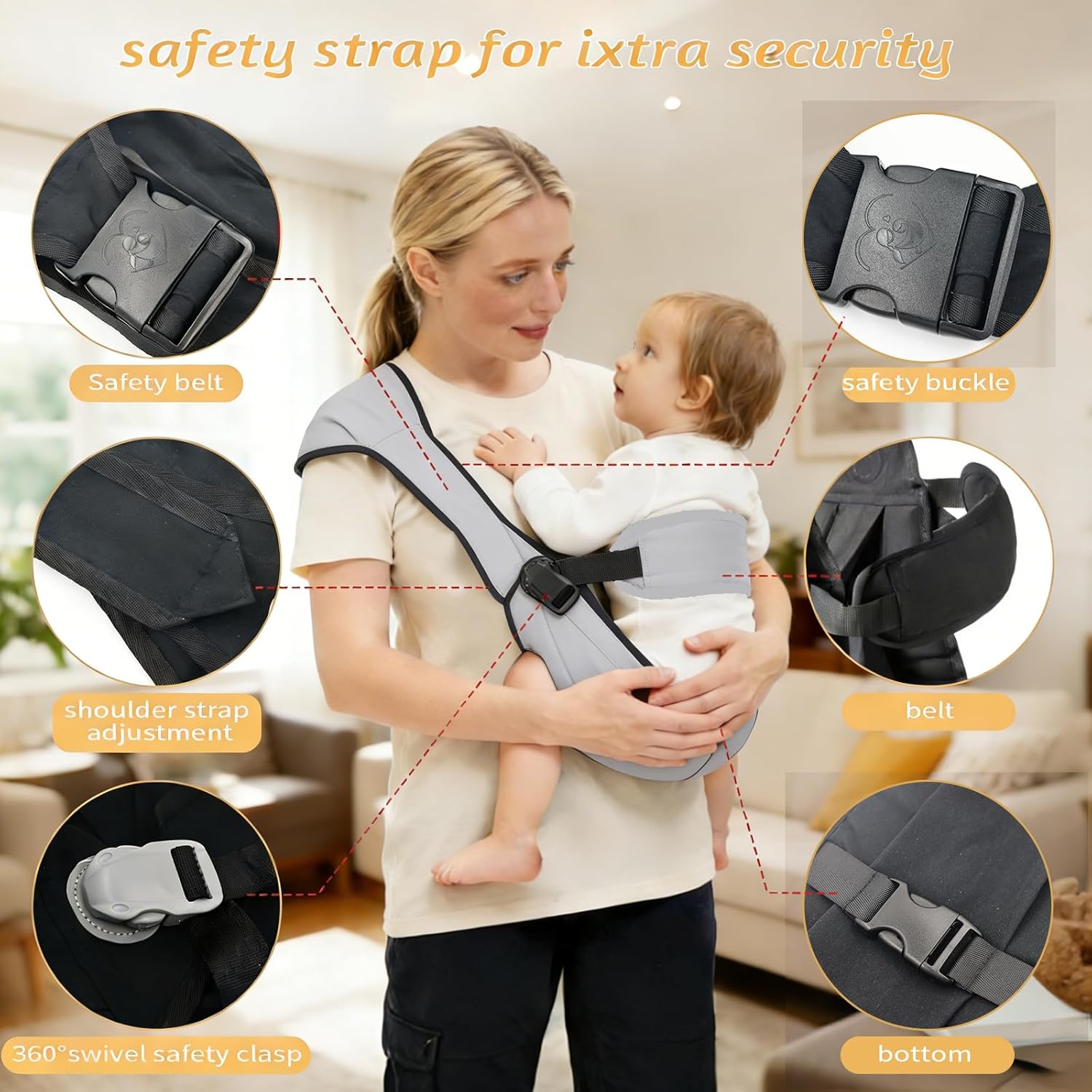2 Pcs Baby Carrier Set, Baby Sling Carrier, Toddler Carrier, Equipped with a Diaper Bag, Two Ways of Carrying, Shoulder Widening, Free Your Hands, Suitable for 6-36 Months (Grey)