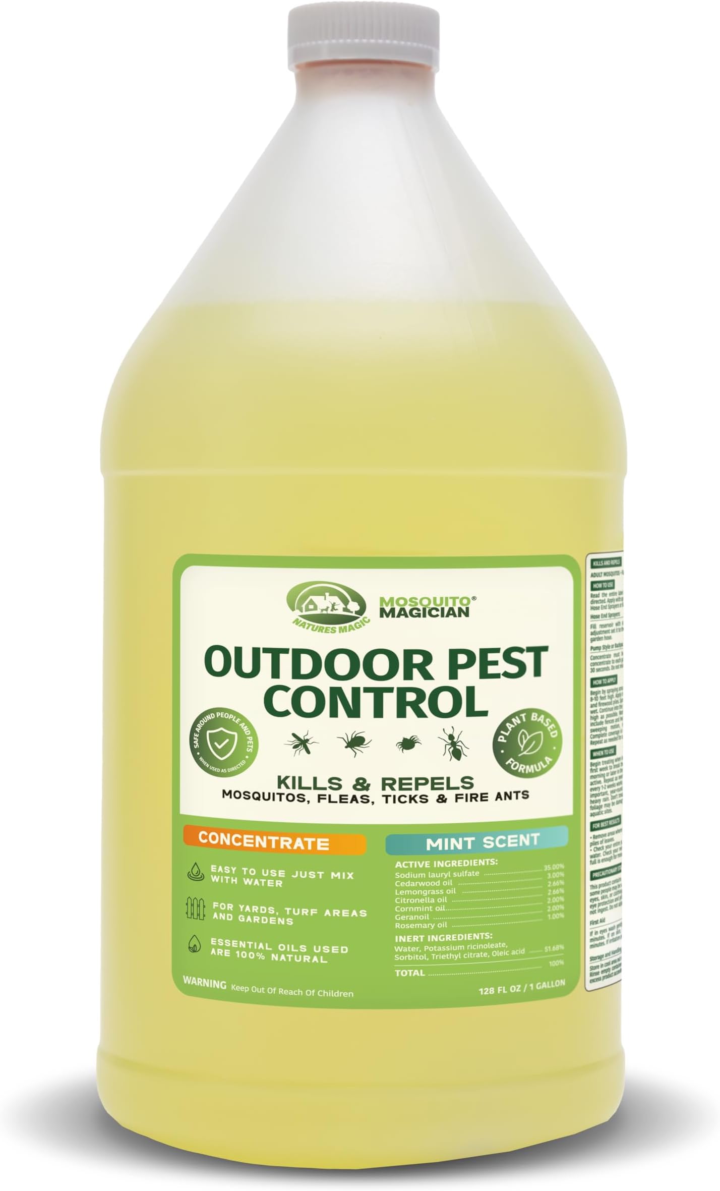 Mosquito Magician Liquid Concentrate - Kills Mosquitoes, Fleas, & Fire Ants, Use with Pump or Backpack Sprayers, Foggers, or Automatic Misting Machines, Ideal for Yards, Lawns, Patios, 1 Gallon - Mint