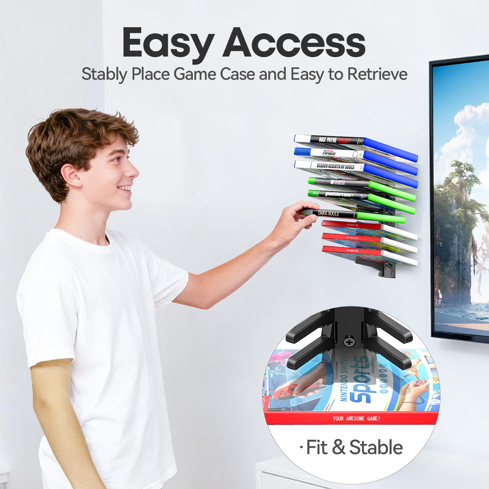 Kosker Torre del Supporto di Archiviazione da Parete con Capienza di 36 Dischi, Giochi Organizer Compatibile con Switch/Xbox/PS4/PS5, Gioco Torre da Muro con a Slot in 3 Misure, 4 Pezzi