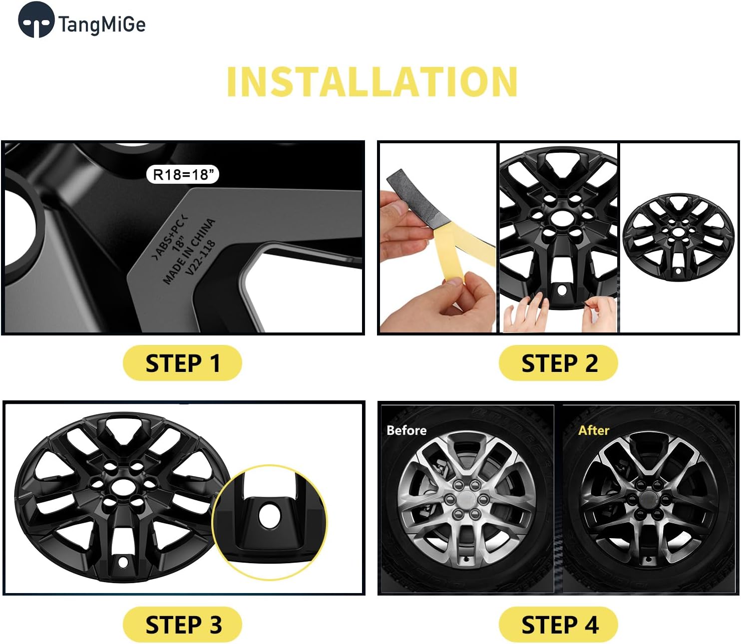 TangMiGe 4-Pack Wheel Skins Compatible with Chevrolet Chevy Traverse 2018 2019 2020 2021 2022 2023, 18 inch 18", 85521801, Hubcaps Wheel Covers