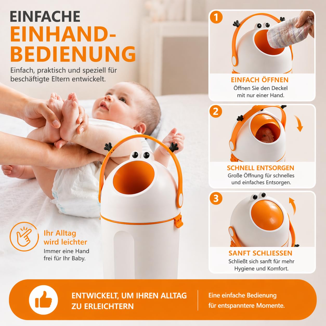 Cubo para pañales con protección contra olores, 16 L