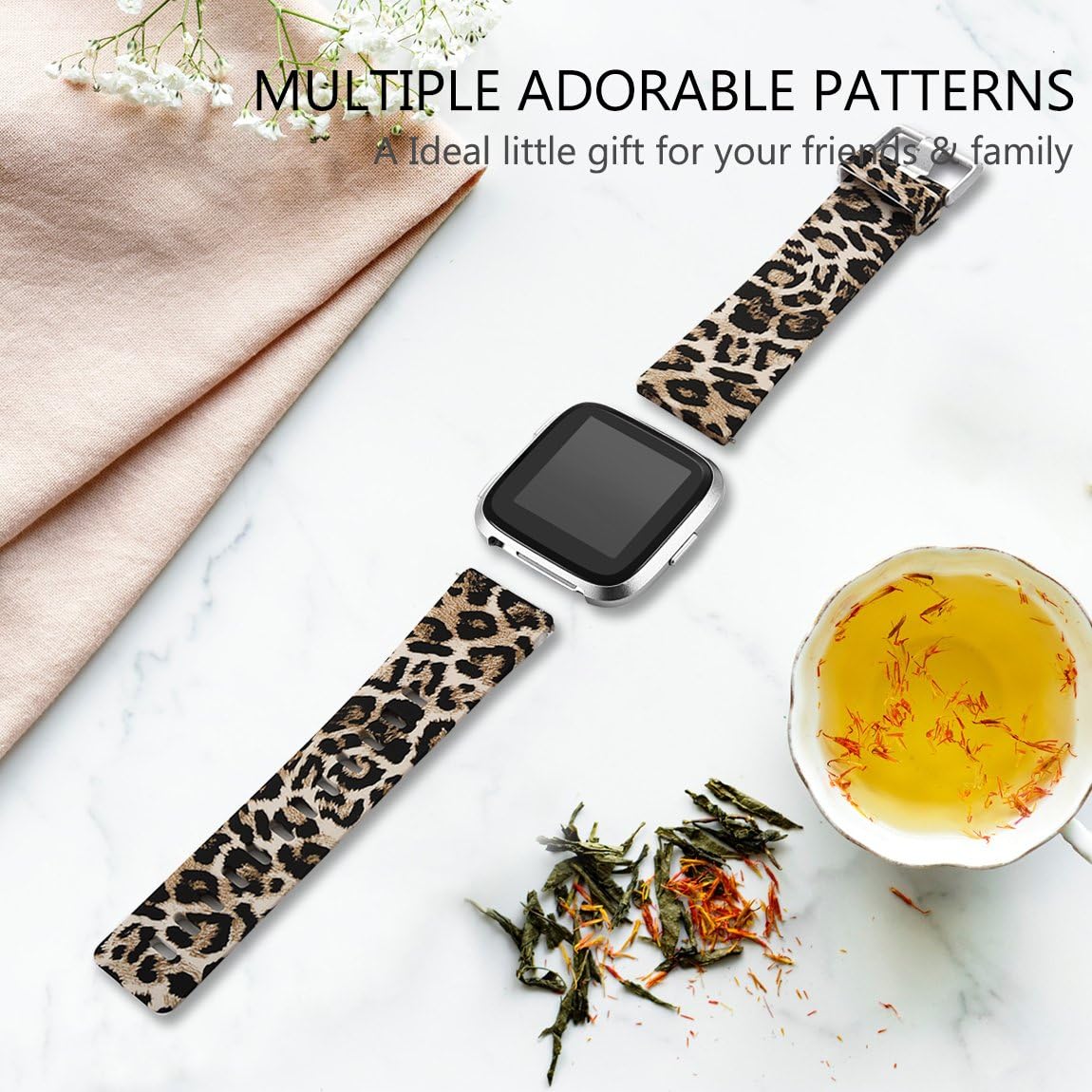 Maledan Compatible with Fitbit Versa 2/Versa Lite SE/Versa Bands for Women Men, Fadeless Pattern Band Printed Floral Strap Replacement for Fitbit Versa Smart Watch Family