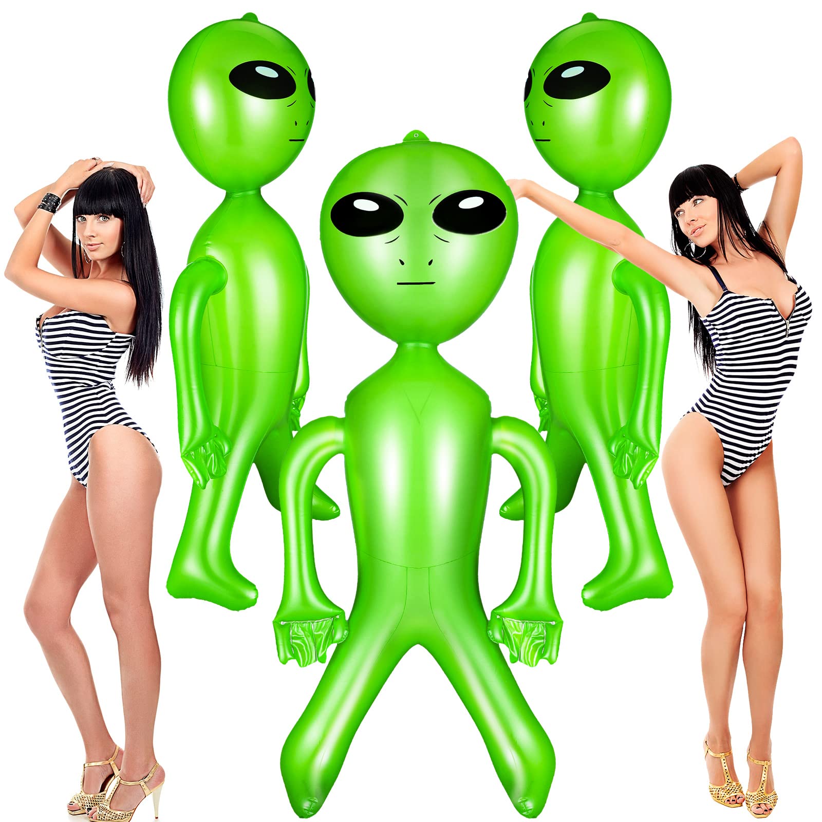 Zhanmai 3 Pieces 63 Inch Giant Inflatable Alien Blow up Jumbo Green Inflate Alien for Theme Birthday Party Favors Decorations Indoor Outdoor Photo Prep Halloween Easter Christmas Decorations