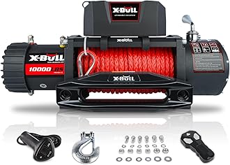 Winch 10000 lb. Load Capacity Electric Winch Kit 12V Synthetic Rope,Waterproof Electric Winch with Hawse Fairlead, with Wireless Handheld Remote and Corded Control Recovery