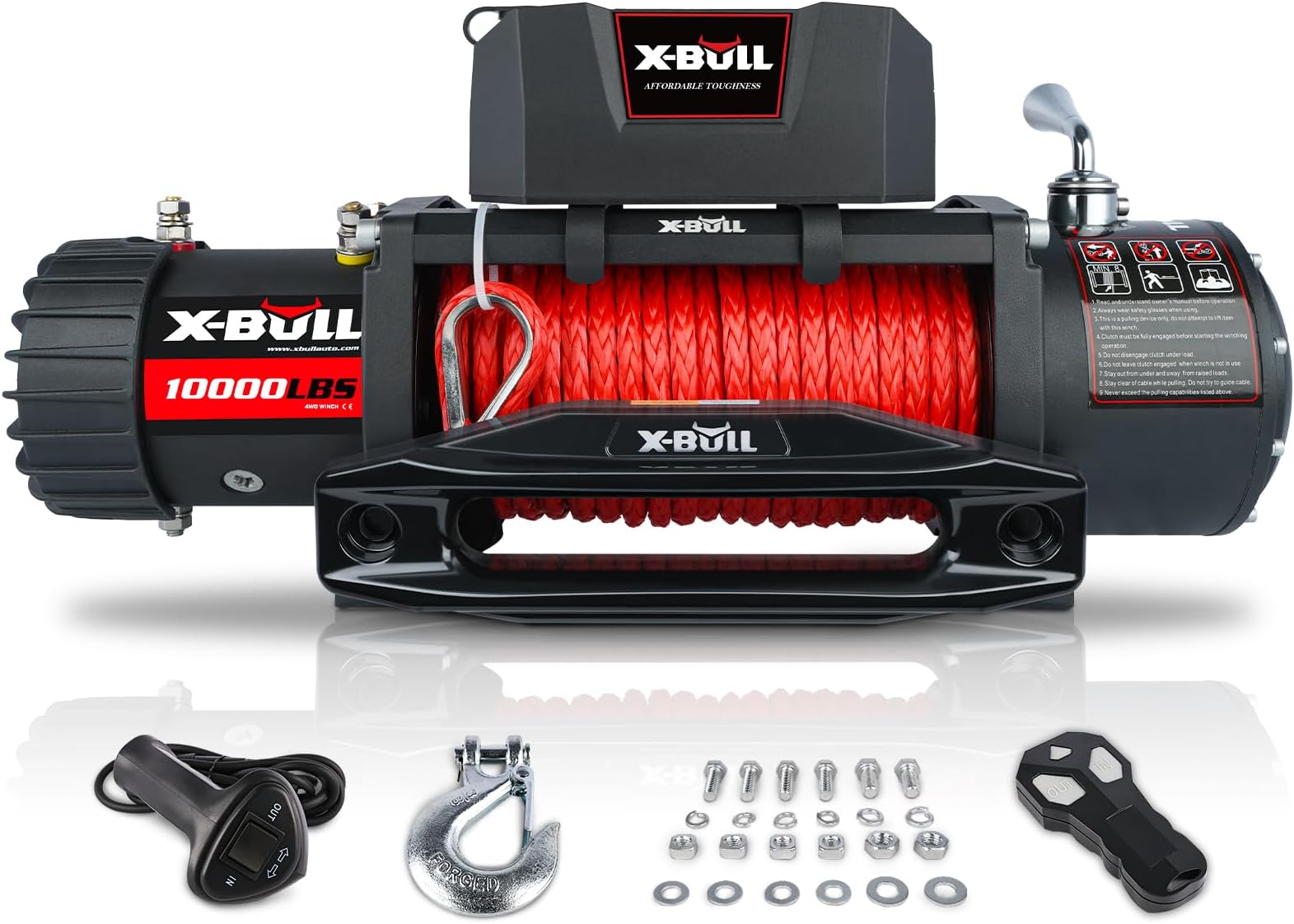 X-BULL Winch 10000 lb. Load Capacity Electric Winch Kit 12V Synthetic Rope,Waterproof Electric Winch with Hawse Fairlead, with Wireless Handheld Remote and Corded Control Recovery