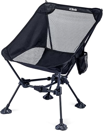 Vista 30 de iClimb Ultralight Compact Camping Folding Beach Chair with Anti-Sinking Large Feet and Back Support Webbing (Black - Square Frame)