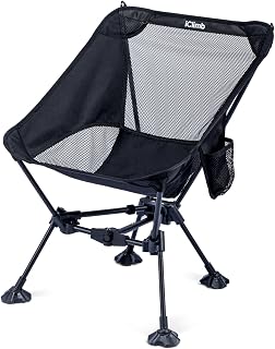 iClimb Ultralight Compact Camping Folding Beach Chair with Anti-Sinking Large Feet and Back Support Webbing (Black - Triangular Frame)