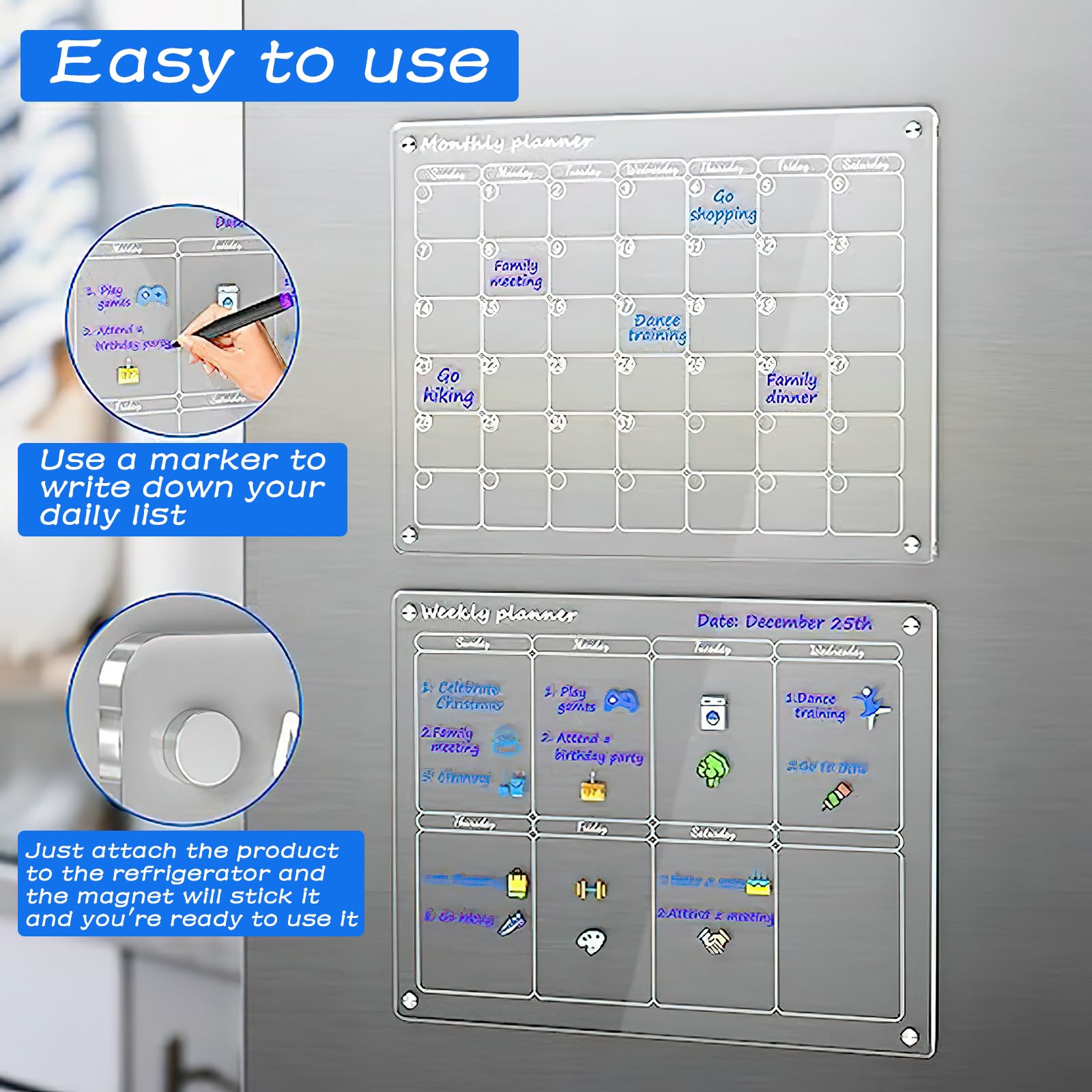 Magnetisch whiteboard voor koelkast, dagplanner, magnetisch, A4, takenlijst voor thuis, kantoor, oranje