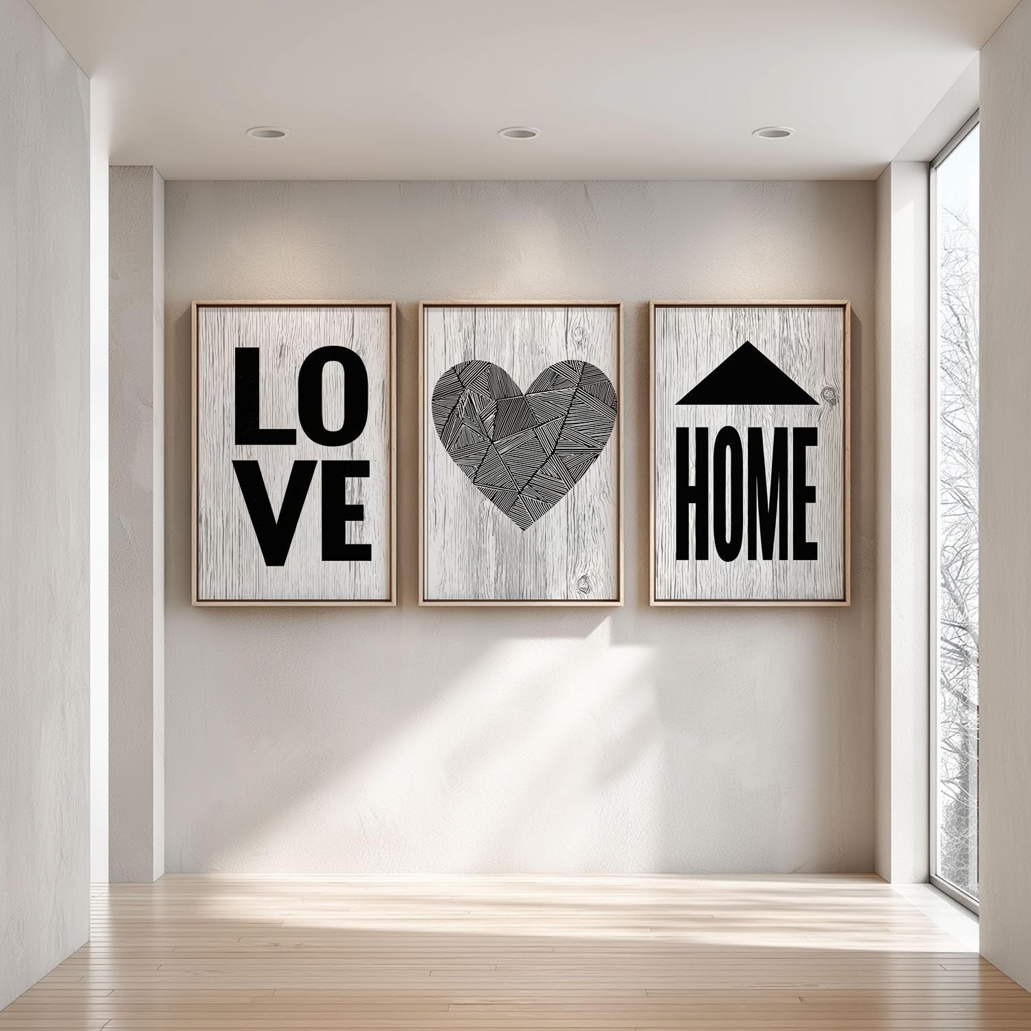 3-częściowy zestaw rustykalnych obrazów w kolorze kości słoniowej, 42 x 59,4 cm, dekoracja ścienna z napisem "Liebe Home" - plakat na płótnie, na parapetówkę, urodziny, rocznicę, Walentynki, wspaniała