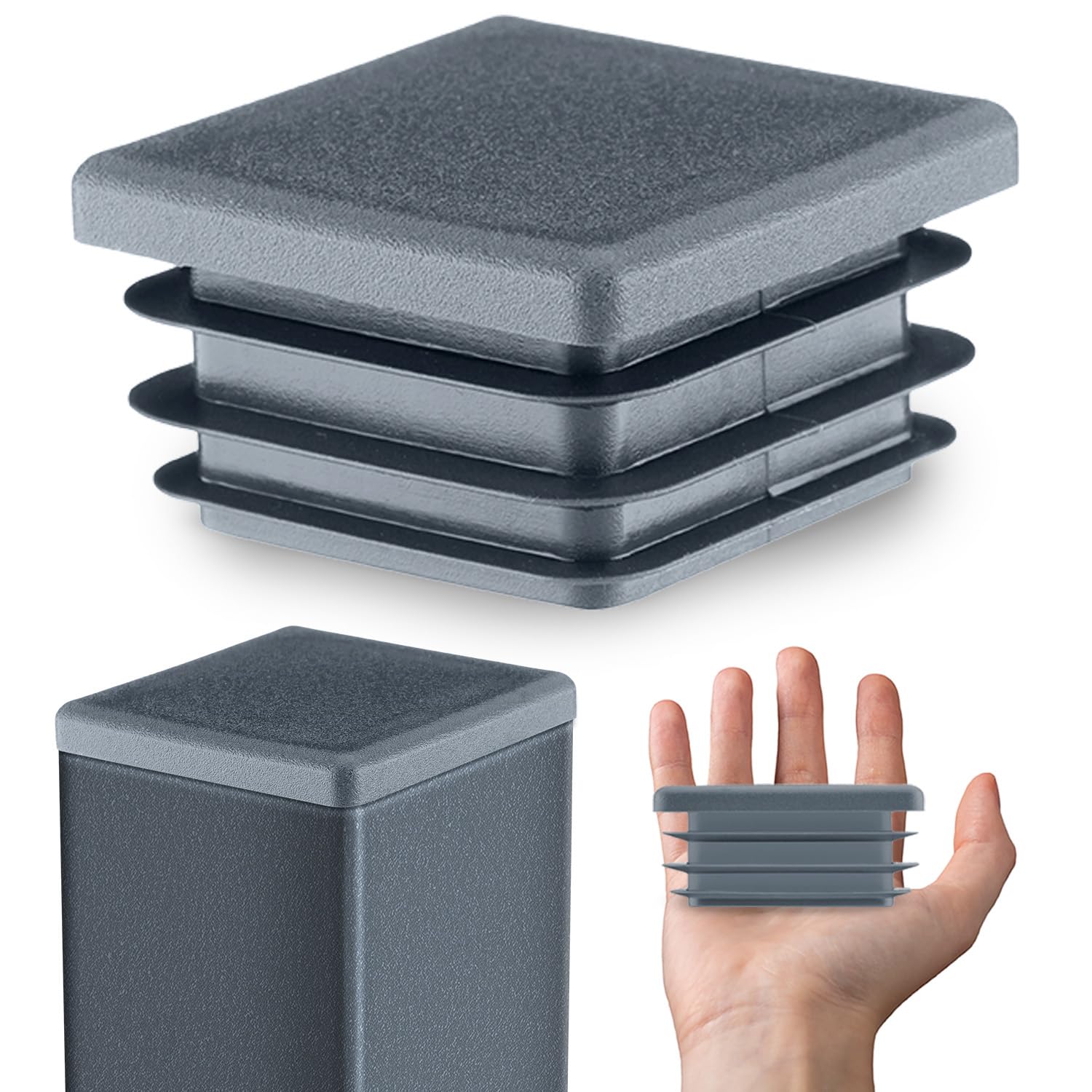 Emfa Anthracite Square End Caps 70X70 Mm – Plastic Tube Inserts For Steel Box Section – Tube Plugs – 5 Pcs