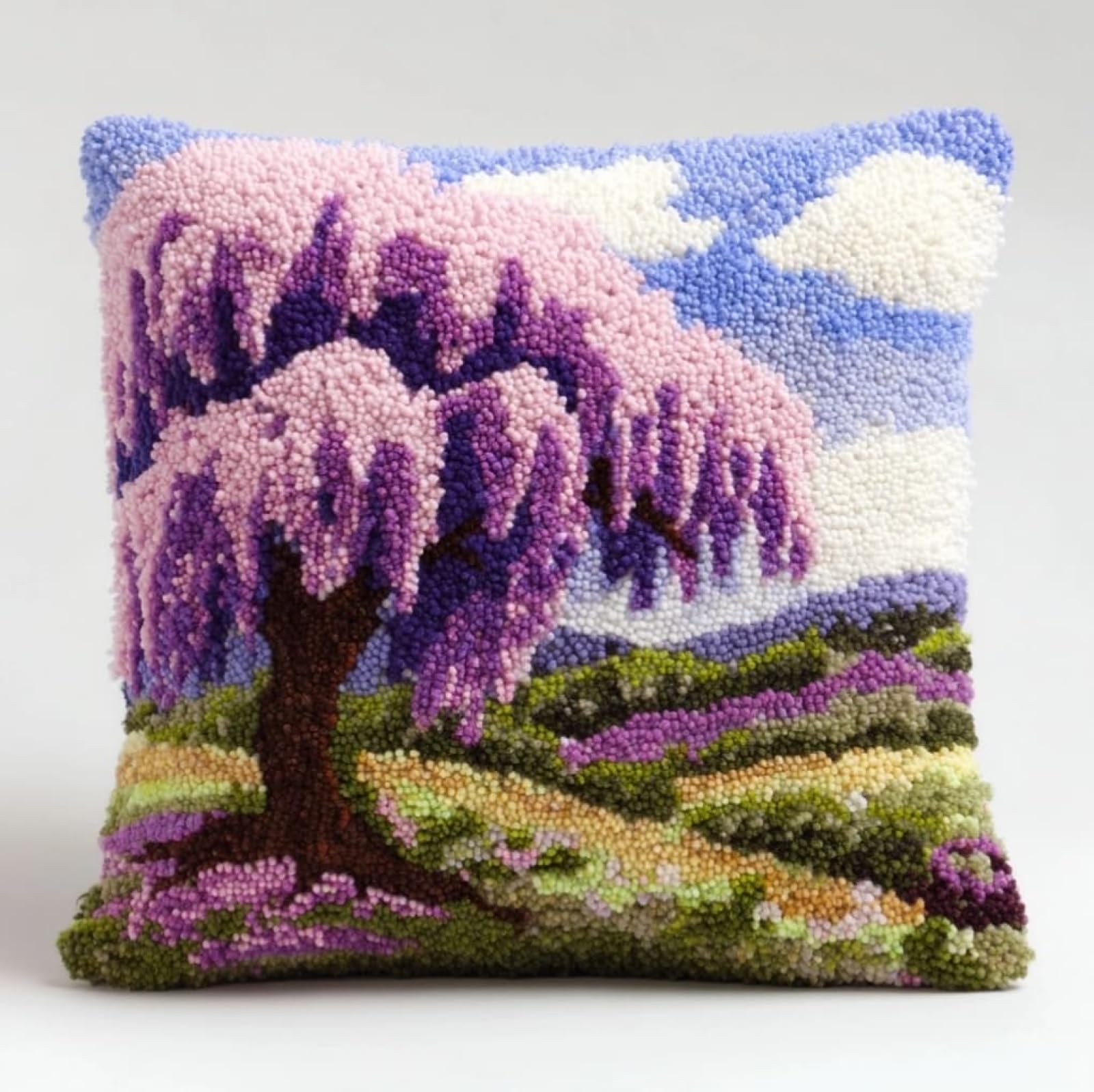 AxiangziK DIY Latch Hook Pillow Kit 43x43cm,Wisteria with Pre-Printed Canvas - Cushion Craft Kit for Beginners Adult Living Room Decor Gift Idea