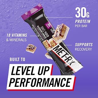 MET-Rx Big 100 Colossal Protein Bars, Healthy Meal Replacement Snack, Blueberry Cobbler, 3.52 oz, 4 Count