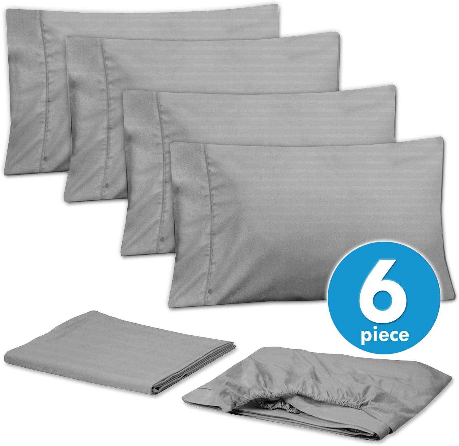 Sweet Home Collection 6 Piece Bed Sheets 1500 Thread Count Fine Microfiber Deep Pocket Set-Extra Pillow Cases, Value, Full, Dobby Silver - Image 4