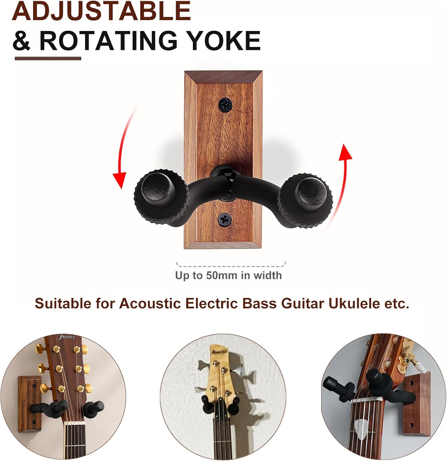 WINGO Guitar Wall Mount Hanger for Acoustic Electric Guitars, Bass -WH98