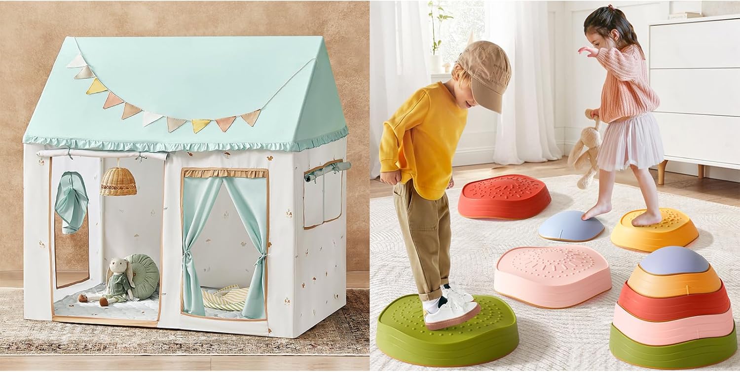 Tiny Land Stepping Stones for Kids, Kids Tent with Printed Mat
